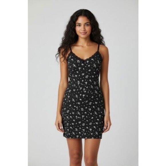 Divided x H&M Black White Floral Strappy Bodycon Mini Dress Croquette Y2K Revive - Picture 2 of 16